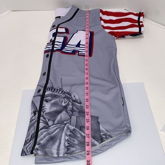 Greater Half Custom Baseball Jersey Button Down USA Grey America #1 Size Medium - Picture 12 of 17